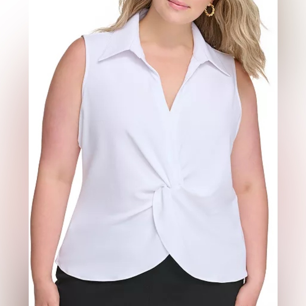 NWOT Calvin Klein Twist Front Sleeveless Top in White - Size 2X